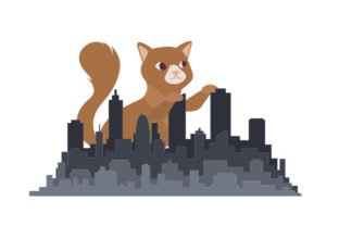 Cat Destroying City Godzilla Style Embroidery Design Review